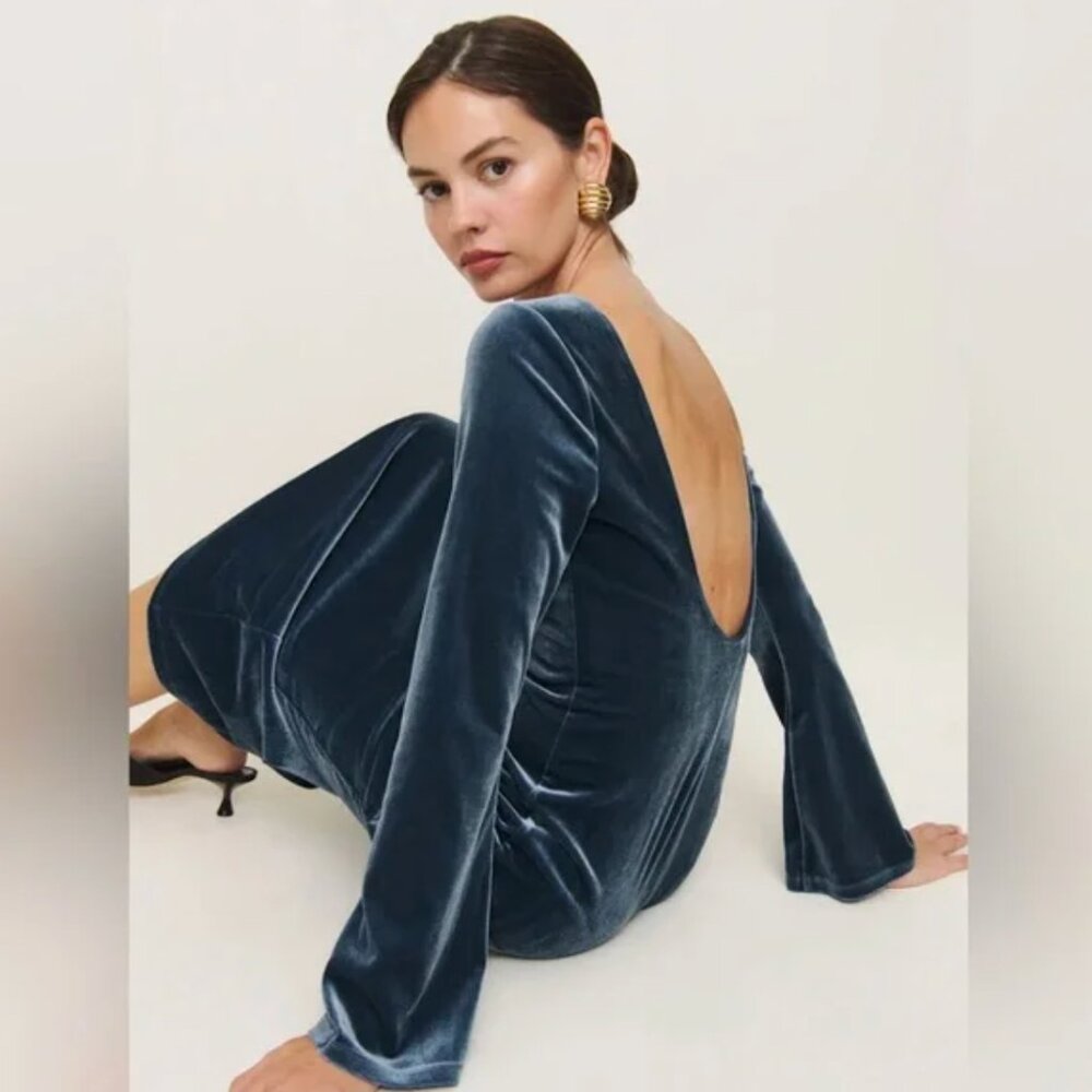 Reformation Delphina Knit Velvet Dress
